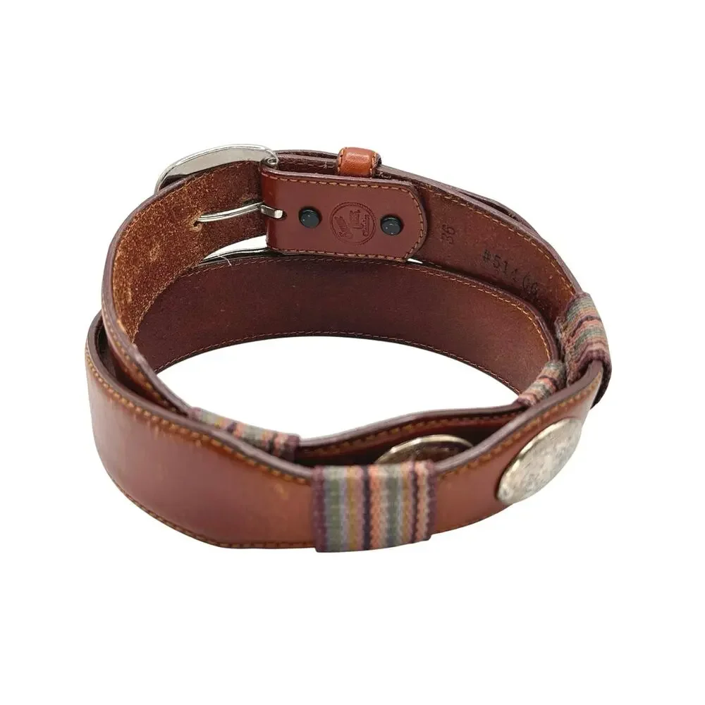 Silver Creek | Men | Vintage Banded Western Silver Medallion Leather Belt | 36